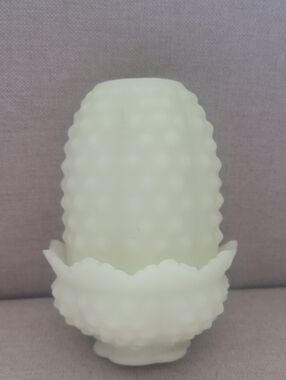Vintage Fenton Custard Glass Hobnail Fairy Lamp - Glows